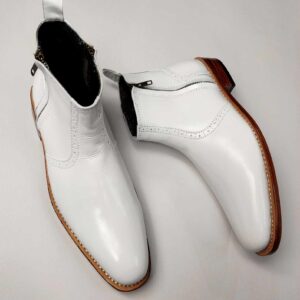 SEMI BROGUE CHELSEA BOOTS (PLAIN WHITE)