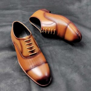 CAPTOE OXFORD SHOES (PLAIN+WOVEN BROWN)