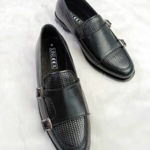 DOUBLE MONK LOAFERS (PLAIN+WOVEN BLACK)